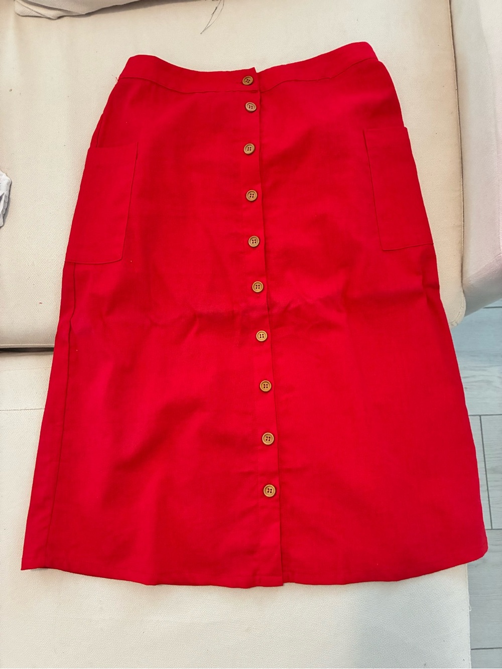 Red Button-Front Women's Skirt